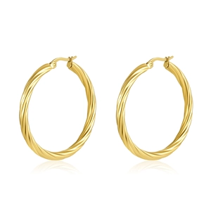 Statement gold-finished twisted texture hoop earrings with secure clasp for women