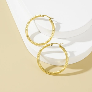 Women 18K Gold Plated Stainless Steel Hoop Earrings Twisted Texture Exaggerated Hypoallergenic Fashion Jewelry