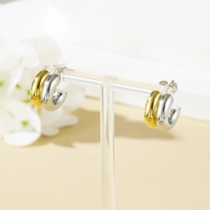 Elegant two-tone gold and silver interlocking stainless steel hoop earrings for women