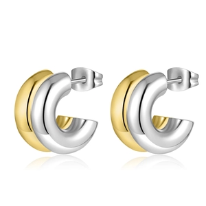 Polished two-tone chunky hoop earrings in gold and silver finish for women