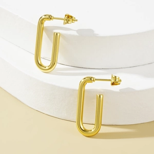 Minimalist U-shaped gold plated stainless steel chunky hoop earrings for women