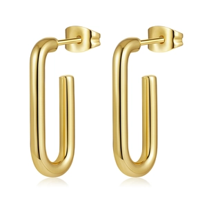 Polished gold U-shaped paperclip earrings made of durable minimalist stainless steel