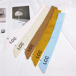 Women Satin Narrow Scarf Letter Print Satin Like Hair Tie Ribbon Neck Handbag Decoration Accessory