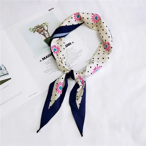 Polka dot and floral print skinny scarf for women in elegant French style twilly design