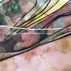 Translucent floral organza scarf with vintage flower print and fine rolled edges