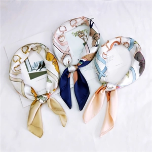 Satin-Like Satin Small Square Scarf Equestrian Horse Bit Print Elegant Professional Decorative Necktie Handkerchief Women Accessory