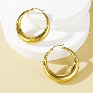 Boucles d'oreilles créoles dorées épaisses en acier inoxydable poli pour femmes