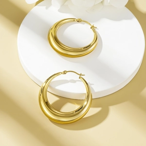 Créoles Épaisses Plaqué Or 18K Acier Inoxydable Creux Oval Poli Miroir Minimaliste Style Français Pour Femmes