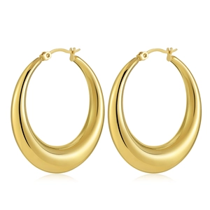 Boucles d'oreilles créoles ovales dorées en acier titane poli pour femmes