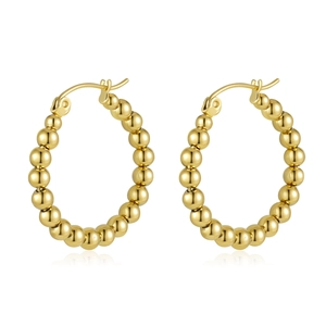 Vintage style gold-plated stainless steel hoop earrings with beaded texture design