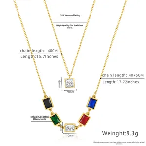 Detailed size specifications for 18K gold plated stainless steel zircon necklace set