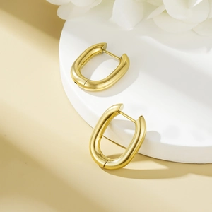Boucles D'oreilles Créoles Chunky En Forme De U Plaquées Or 18K Acier Inoxydable Rétro Minimaliste Géométrique Ovales