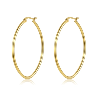 Minimalist large golden hoop earrings in polished stainless steel with hinge closure
