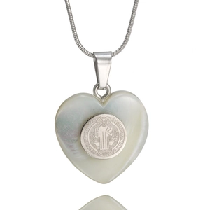 Saint Benedict shell heart pendant necklace with gold snake chain for women
