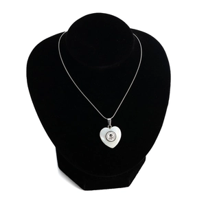 Religious stainless steel heart pendant necklace with shell inlay and St. Benedict medal
