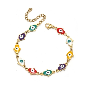 Bracelet ethnique en acier titane doré avec breloques œil grec en émail coloré