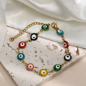 Evil Eye Bracelet Women Turkish Ethnic 18K Gold Plated Stainless Steel Colorful Enamel Drip Oil Adjustable Jewelry Gift