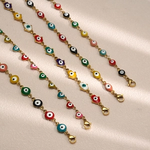 Bracelets bohème œil maléfique colorés en émail avec chaîne en acier titane plaqué or