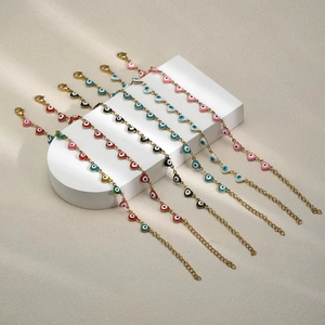 Bracelets cœur œil turc multicolores avec chaînes dorées ajustables pour femmes