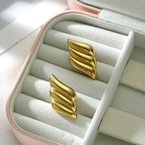 Boucles d'oreilles en acier plaqué or 18k au design géométrique sur fond velours