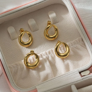 Minimalist Geometric Oval Teardrop Hoop Earrings 18K Gold Plated 316 Stainless Steel High Polish Luster Jewelry For Women