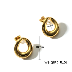 Detail of 18k gold drop earrings showing 18mm height and 316 stainless steel hallmark
