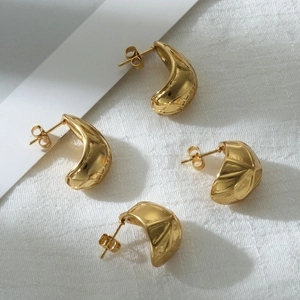 Geometric Irregular Texture Stud Earrings 18K Gold Plated Stainless Steel Fashion Jewelry For Women