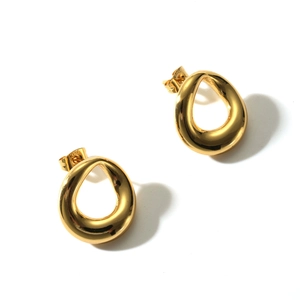 Polished 18k gold plated stainless steel teardrop hoop earrings for women