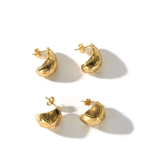 Irregular textured pea gold earrings in stainless steel with a high-polished geometric finish