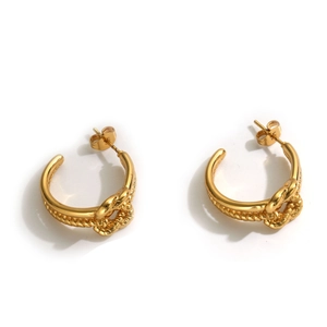 Orecchini a cerchio a C in oro 18K con trama a nodo intrecciato stile vintage