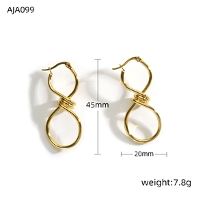 Detailed view of 18K gold-plated irregular twist earrings with size and weight metrics
