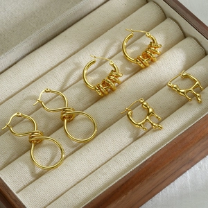 Geometric Hoop Earrings 18K Gold Plated Stainless Steel Irregular Twisted Knot Lava Texture Minimalist Jewelry For Women