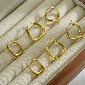 Gold stainless steel geometric earrings set featuring irregular and rectangular shapes