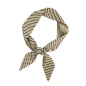 Khaki and black striped skinny silk scarf for handbags and hair styling hairband