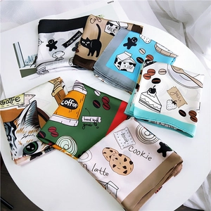 Square Scarf Satin Like Satin Cartoon Animal Print Neck Headband Fashion Bag Accessory Women