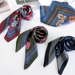 Paisley Print Satin Square Scarf For Women Vintage French Neck Scarf Polyester Silk Like Headband Bandana Bag Accessory