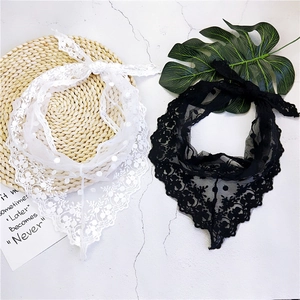 Eleganter Spitze Dreiecktuch Französisch Retro Blumenstickerei Mesh Kopftuch Haarband Halstuch Für Damen