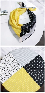 Detailed pattern overview of a multi-color floral square scarf with silk satin finish