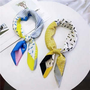 Women Fashion Satin Square Scarf Floral Striped Print Elegant Head Neck Scarf For Office Work Daily Wear Accessory
