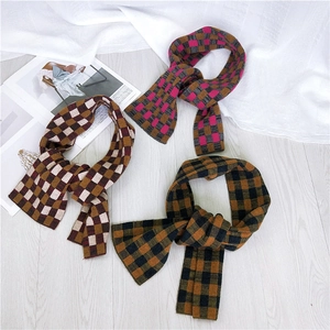 Kids Knit Checkerboard Scarf Thickened Warm Winter Neck Warmer Plaid Fashion Soft For Boys Girls