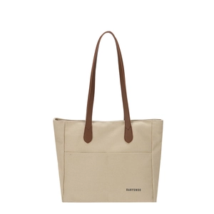 Japanese style canvas tote bag with brown leather straps and large capacity for women