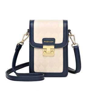 Quilted Argyle Cell Phone Crossbody Bag For Women Fashion PU Leather Color Block Small Square Handbag With Metal Lock And Charm