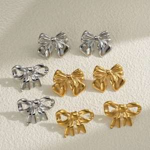 Fashion Bow Stud Earrings Stainless Steel 18K Gold Plated Hypoallergenic Simple Hollow Design Daily Jewelry For Women