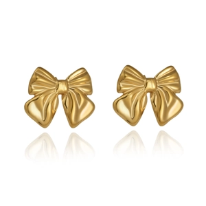 Elegant 18k gold-plated stainless steel bow earrings with high-polish mirror finish