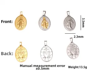 Detail of Our Lady of Guadalupe 18K gold stainless steel pendant showing front and back