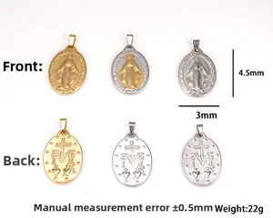 Front and back detail of 18K gold stainless steel Guadalupe religious pendants
