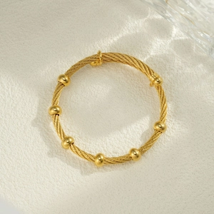 Bracciale a fune intrecciata in acciaio inossidabile placcato oro 18k con perle lucide