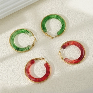Exaggerated Hoop Earrings 18K Gold Plated Stainless Steel Resin Marble Texture Retro Geometric Style For Women