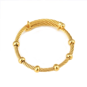 Bracciale ritorto in acciaio inossidabile placcato oro 18k con sfere lucide