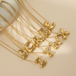 Collier Pendentif Lettre Bulle Acier Inoxydable Plaqué Or 18K Initiales 3D Puffy Bijoux Hip Hop Pour Femmes Hommes